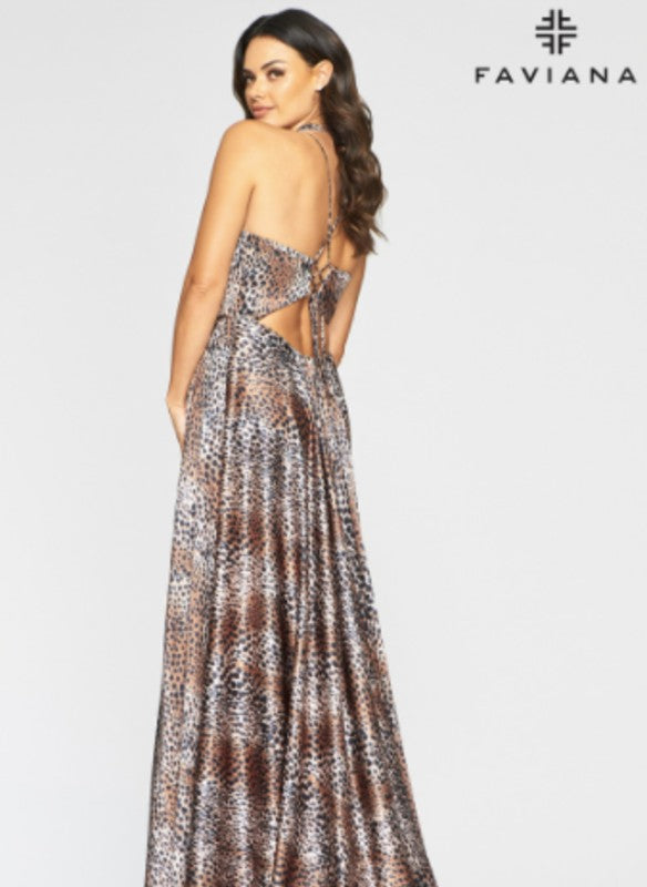 Faviana Satin Cheetah Ball Gown