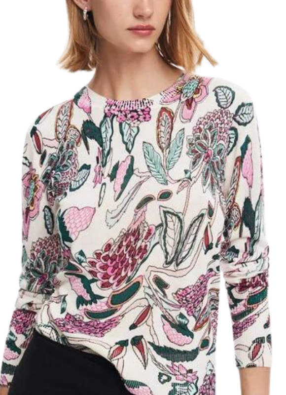Desigual Botanical Pattern Knit Sweater