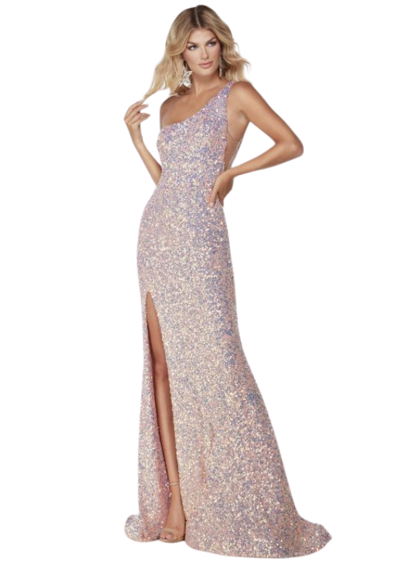 Alyce Paris One Shoulder Sequin Gown With Slit