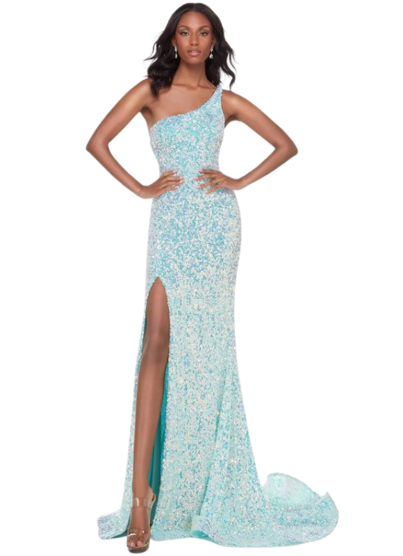Alyce Paris One Shoulder Sequin Gown With Slit