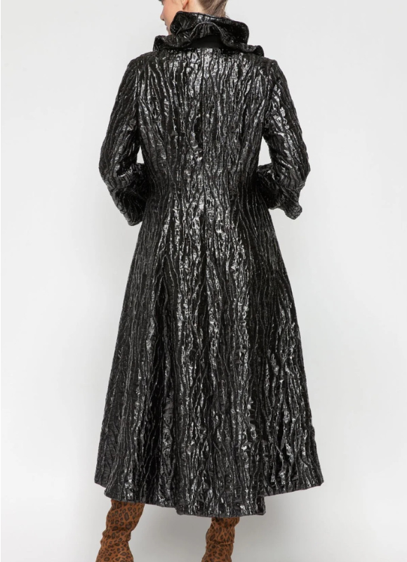 IC Collection Metallic Double Wire Ruffle Collar Long Blouson Sleeve Jacket