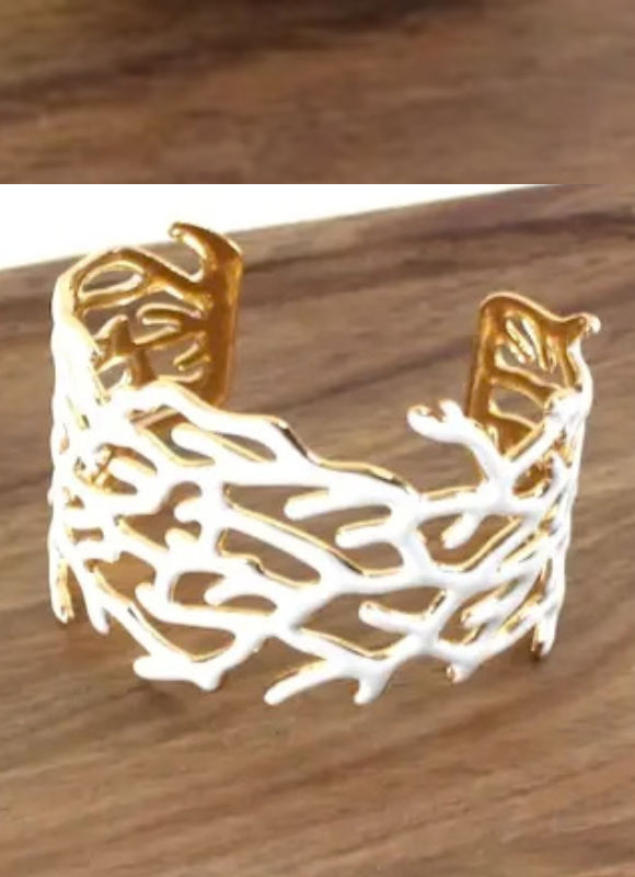 Pretty Persuasions Bold Coral Branch Stainless Steel Cuff Bracelet