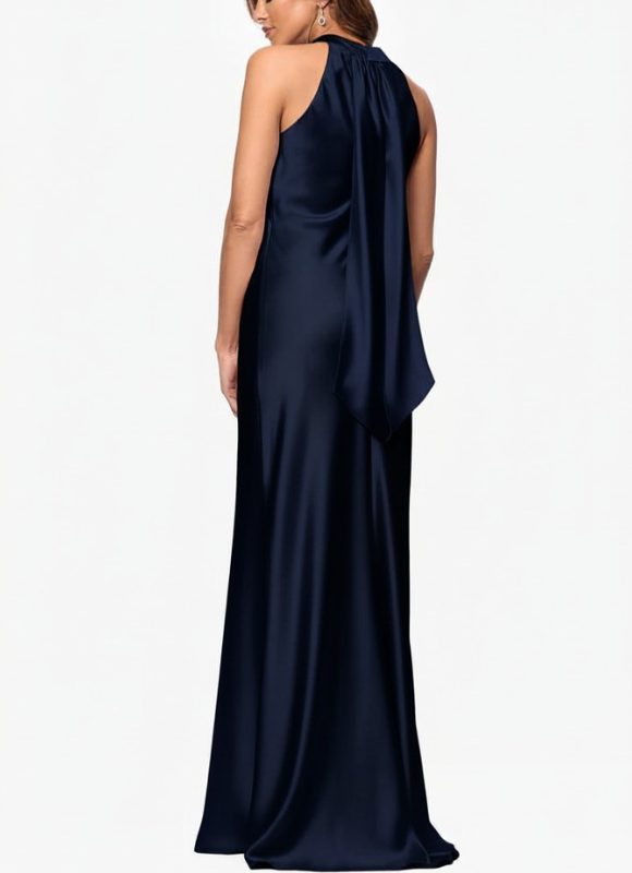 Xscape Francesca Satin Halter Tie Neck Floor Length Dress
