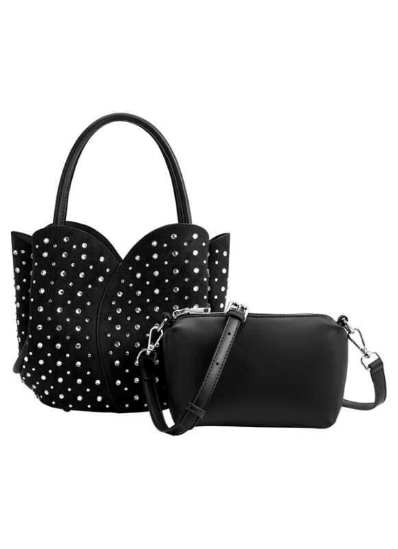 Melie Bianco Tulip Black Recycled Vegan Rhinestone Top Handle Bag