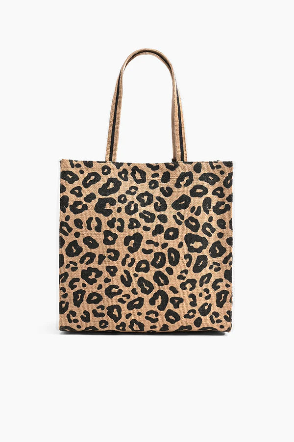America & Beyond Leopard Jute Tote With Tassel