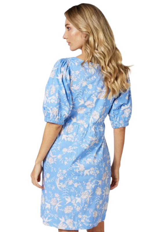 Esqualo Puff Sleeve Blue Flowers Dress