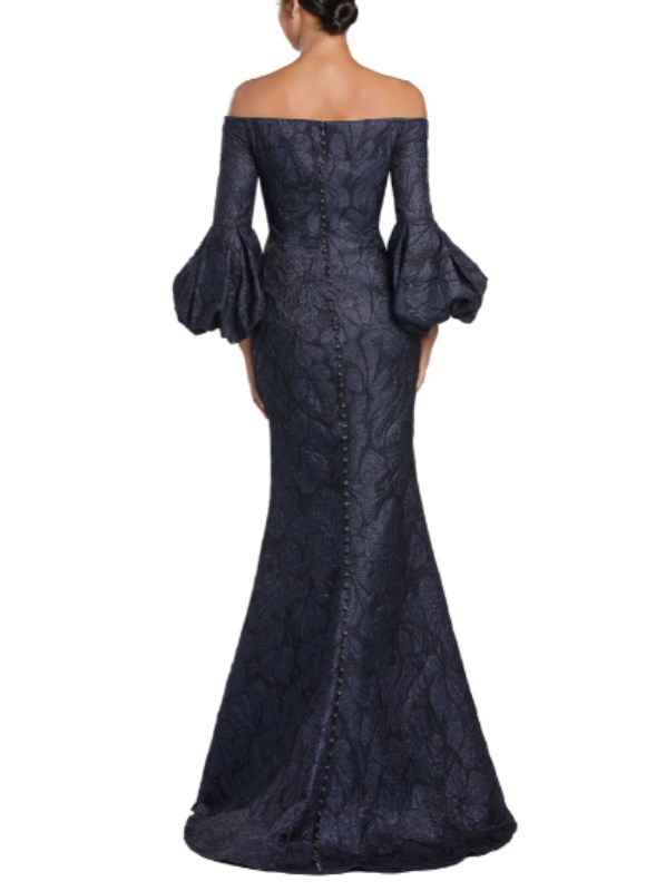 Alexander By Daymor Off The Shoulder Jacquard Gown With Puff Sleeves