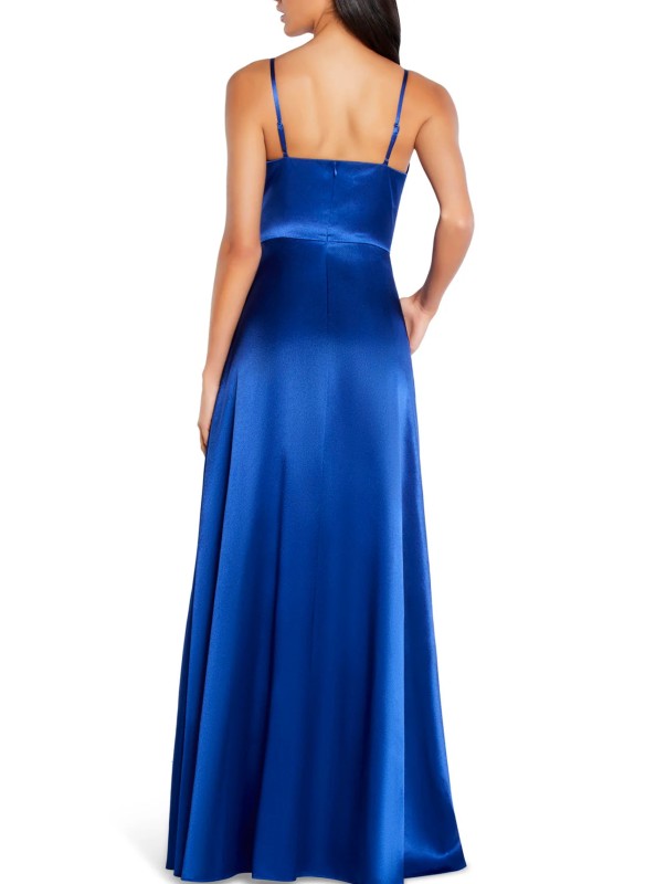 Aidan Mattox Twist Front Satin Gown With Side Cutouts