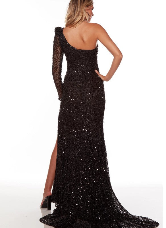 Alyce Paris Mesh Sequins Gown  With One Shoulder