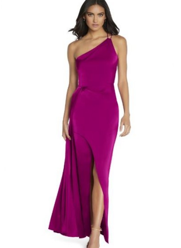 Aidan Mattox One Shoulder Satin Dress With Slit