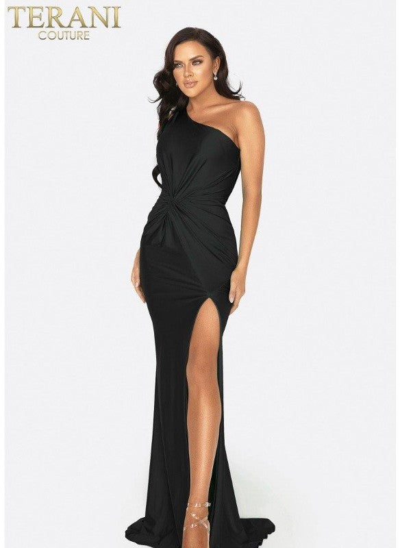Terani Couture One Shoulder Jersey Gown