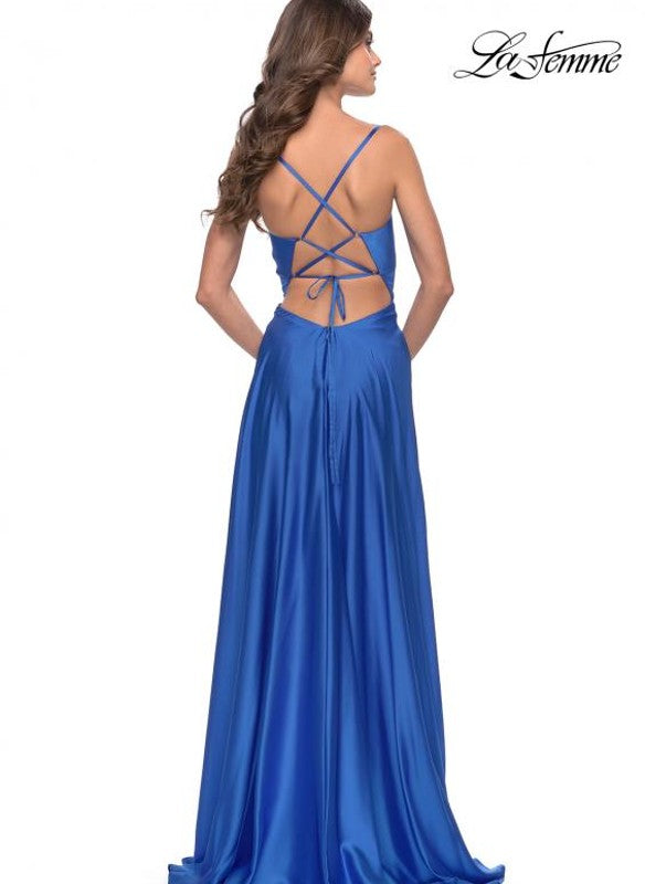 La Femme Satin Gown With Cut Outs