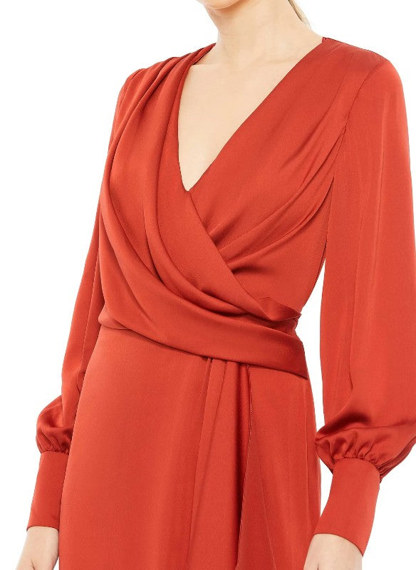 Mac Duggal Draped Bishop Sleeve Charmeuse Gown