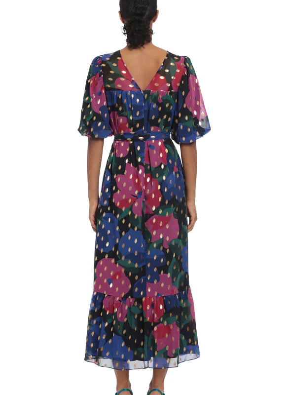 Donna Morgan Alowe Gold Foil Maxi Dress