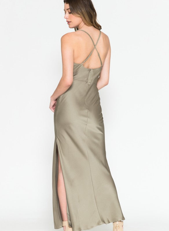 Amelia Couture Long Satin Dress With Side Slit