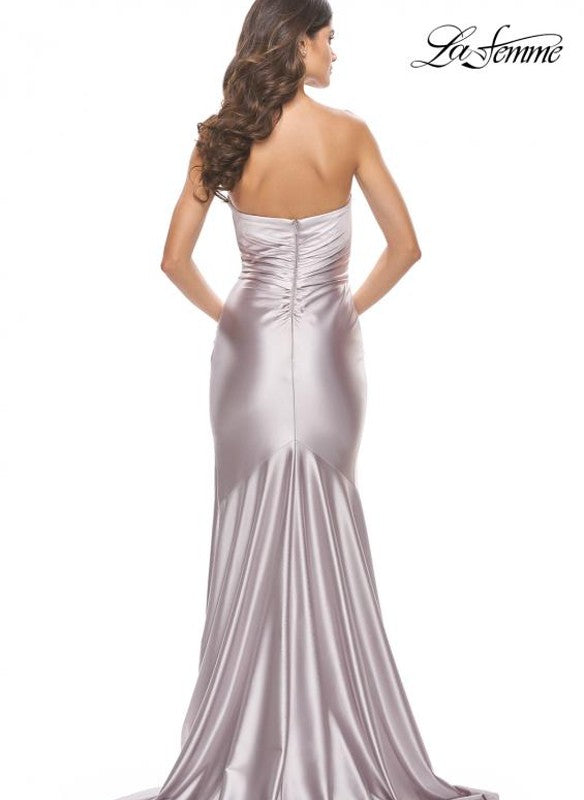 La Femme Liquid Jersey Strapless Gown