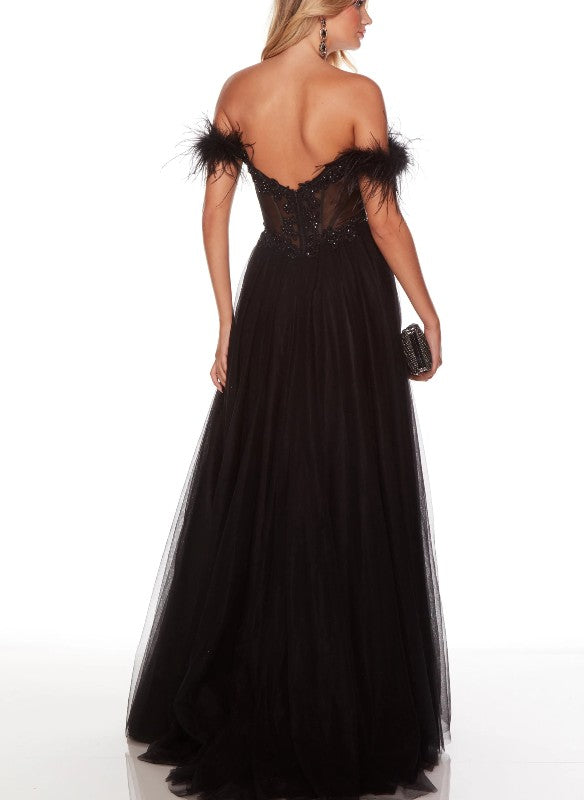Alyce Off The Shoulder Tulle And Lace Gown With Accents
