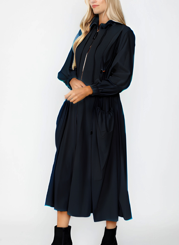 IC Collection Draw Stand Collar Side Drawed Shirring Long Jacket