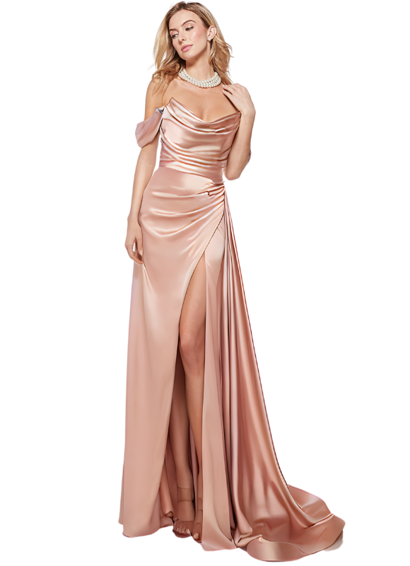 Alyce Paris Long Off The Shoulder Satin Gown