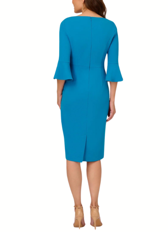 Adrianna Papell Stretch Knit Crepe Tie-Front Midi-Length Sheath Dress