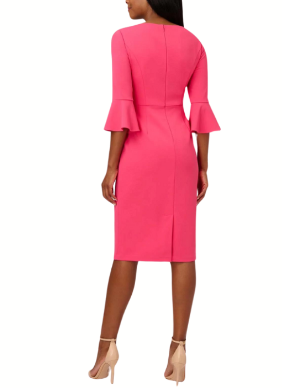 Adrianna Papell Stretch Knit Crepe Tie-Front Midi-Length Sheath Dress