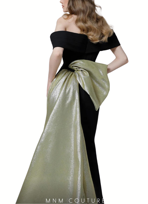 MNM Couture Off The Shoulder Mermaid Gown With Accent Bow