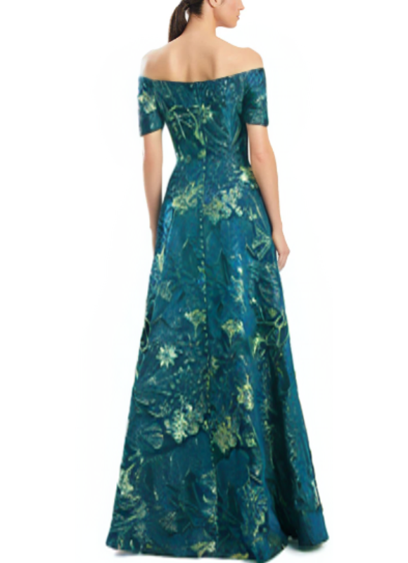 Alexander by Daymor Off The Shoulder Brocade Gown With Knot Bow