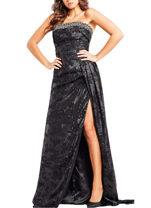 Jovani Black Strapless High Slit Dress