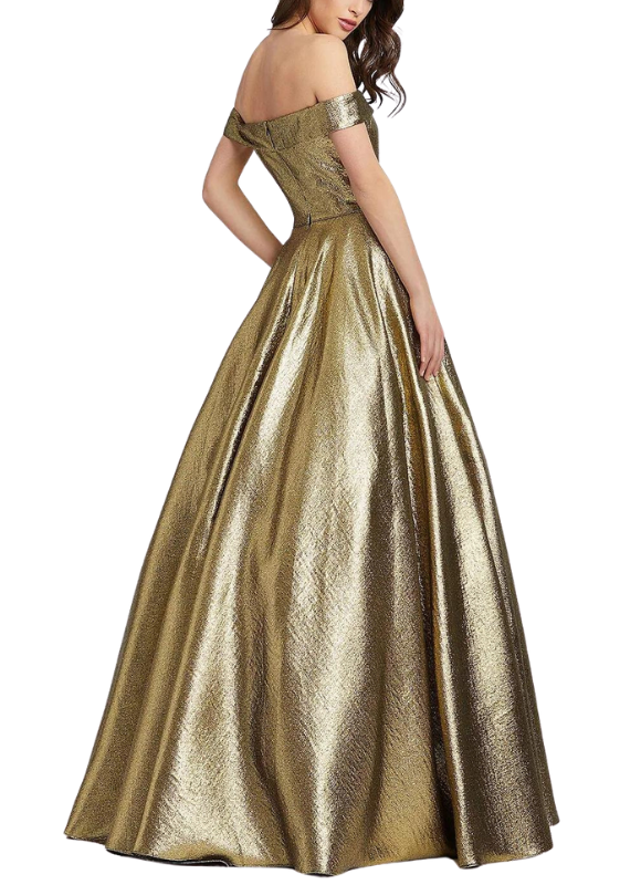 Ieena by Mac Duggal Off The Shoulder Metallic Ball Gown