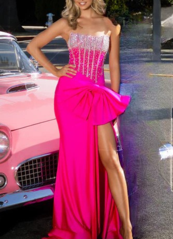 Portia & Scarlett Strapless Gown With Crystals And Detachable Bow