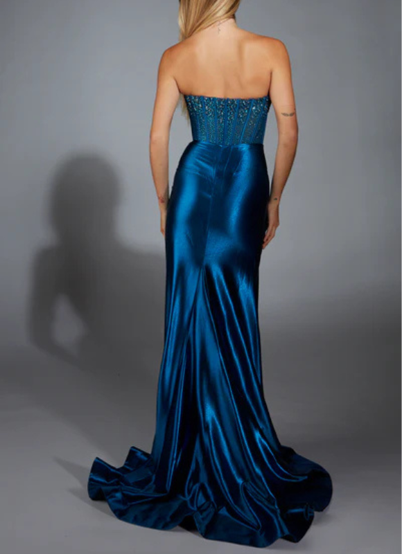 Alyce Paris Long Strapless Corset Fit N Flare Dress