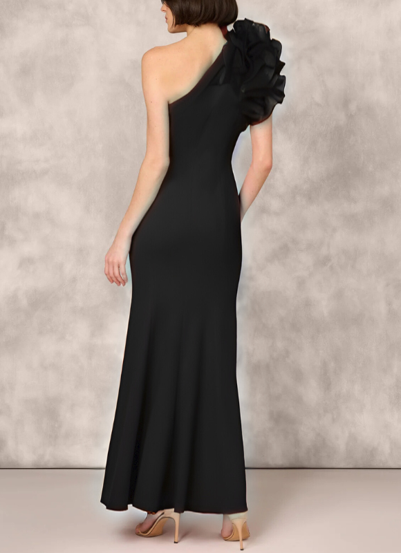 Aidan Mattox One Shoulder Mermaid Dress With Organza Sleeve