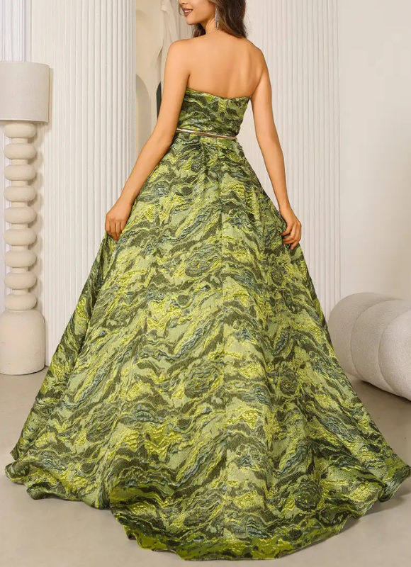 Terani Couture Lava Jacuard Sleeveless High Slit Evening Ballgown