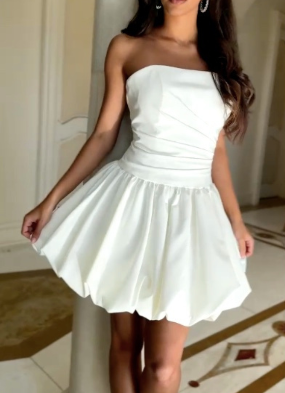 Jovani Strapless Satin Short Dress with Bubble Hem Skirt
