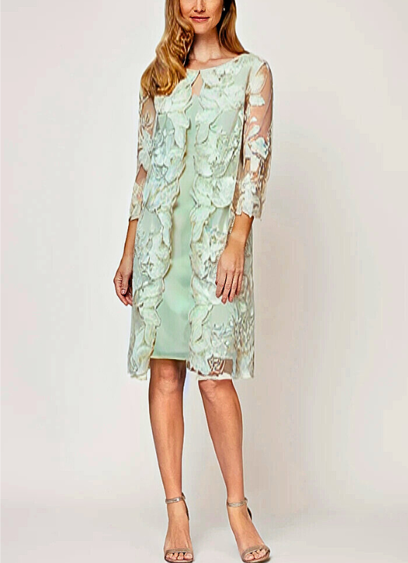 Alex Evenings Midi Embroidered Mock Jacket Dress with Attached Jacket & Chiffon Tank Dress