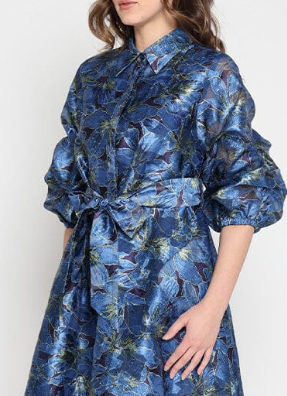 Gracia Floral print pinched detail sleeve midi dress