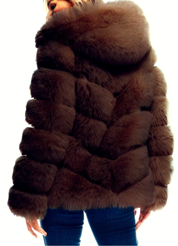 Fabulous Furs Cedar Fox Faux Fur Chateau Chevron Hooded Coat