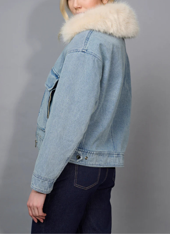 Picadilly Faux-Fur Trim Zip-Front Denim Jacket