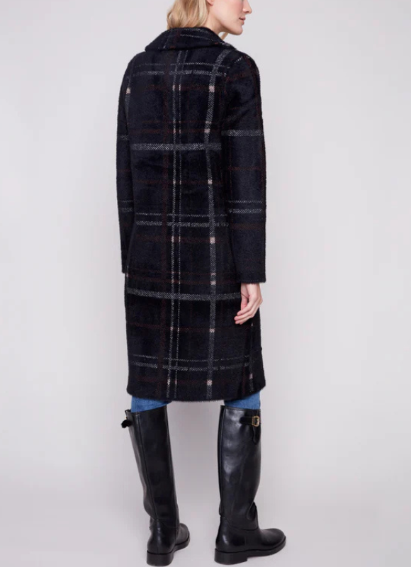 Charlie B Long Plaid Knit Coatigan