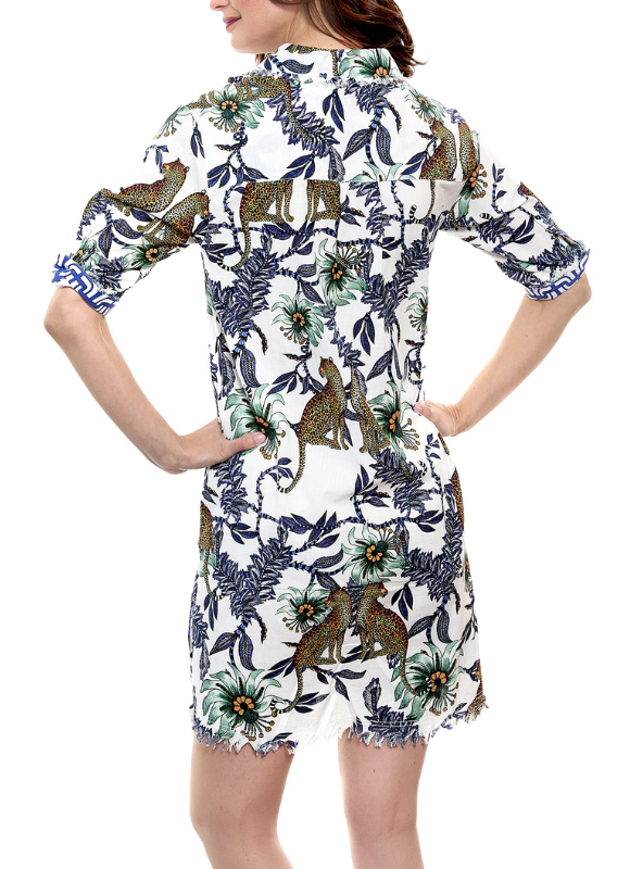 Dizzy Lizzie Chatham Dress Cheetahs and Flowers Print On Cotton Linen