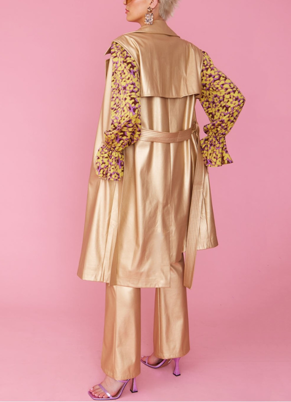 Jayley Gold Faux Leather Metallic Maxi Gilet