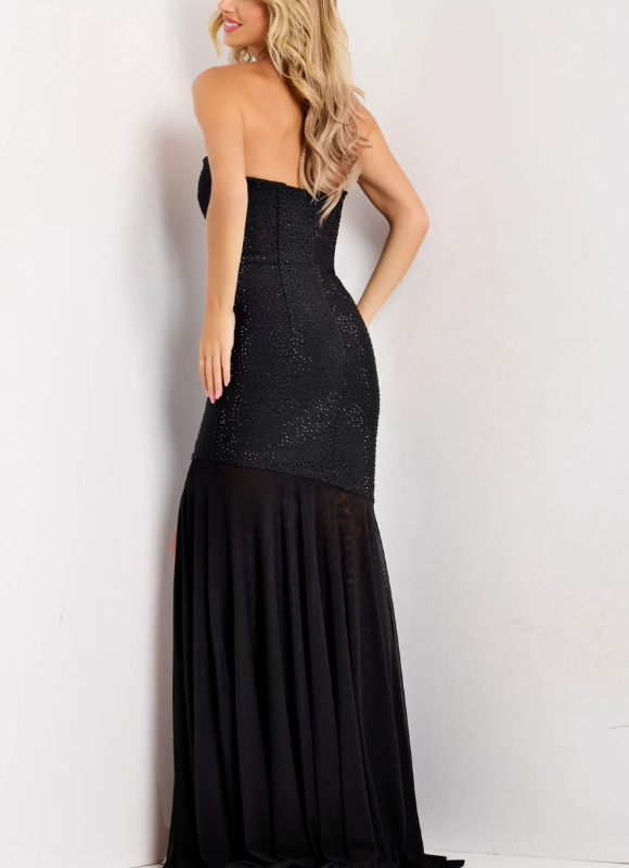 Jovani Strapless Beaded Gown with Sheer Skirt