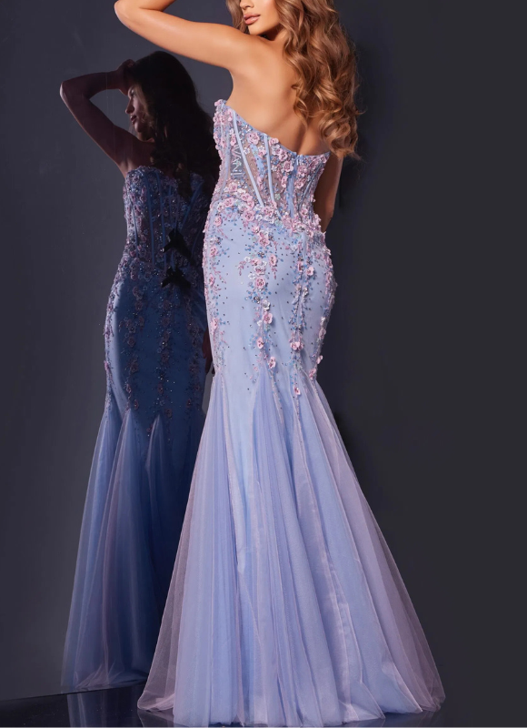Jovani Elegant Floral Embellished Strapless Corset Gown