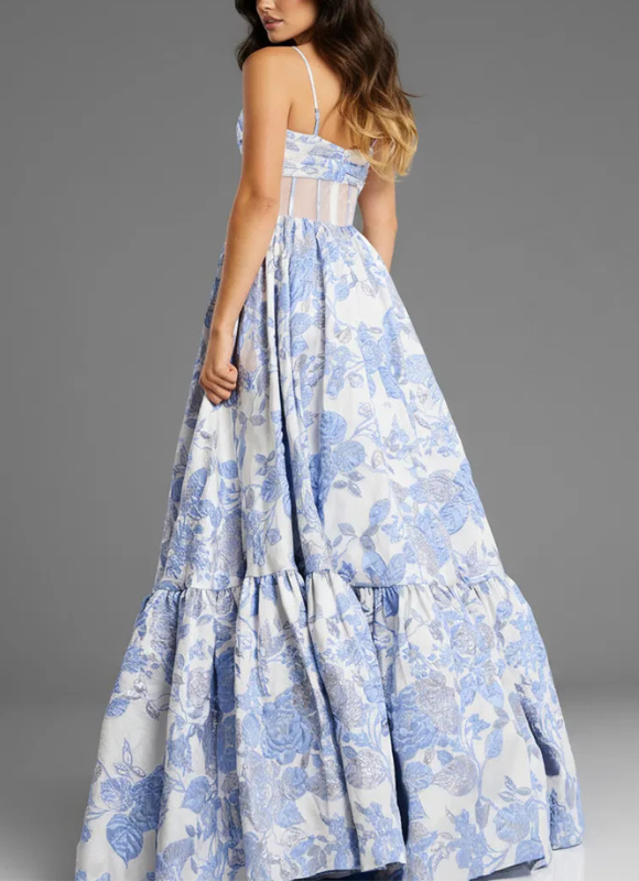 Jovani Strapless Floral Ball Gown with Tiered Skirt