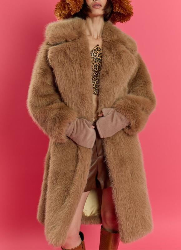 Jayley Collection Bamboo Faux Fur Coat