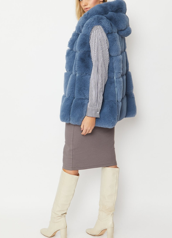 Jayley Collection Faux Fur Long Hooded Gilet | Waistcoat