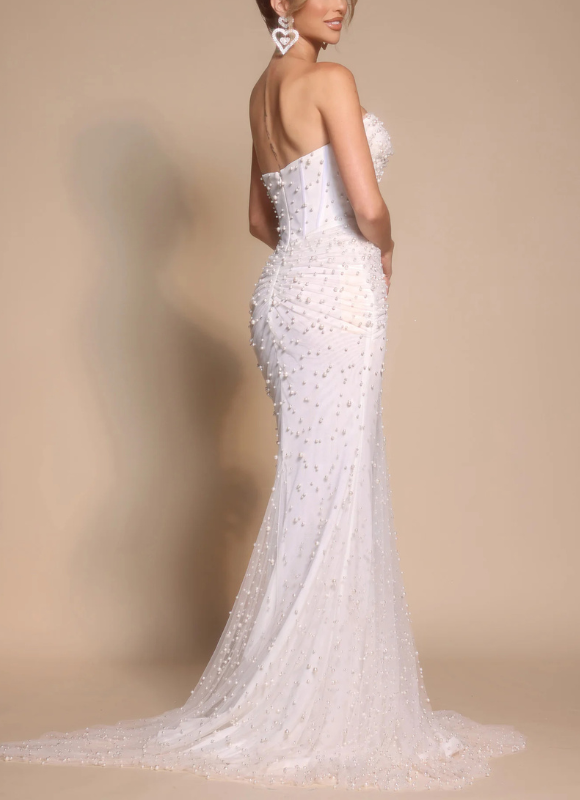 Portia & Scarlett Strapless Sweetheart Neckline Pearl Covered Gown