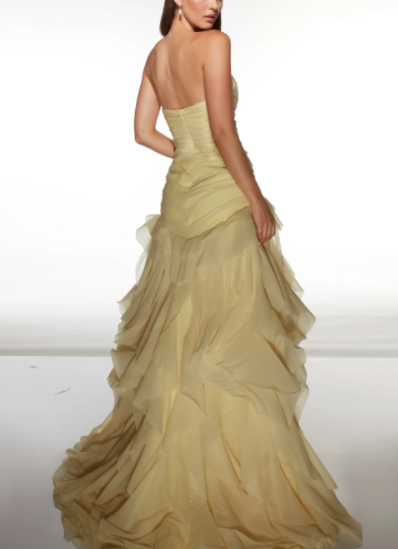 Alyce Paris Long V-Neckline Ruffles A-Line Dress
