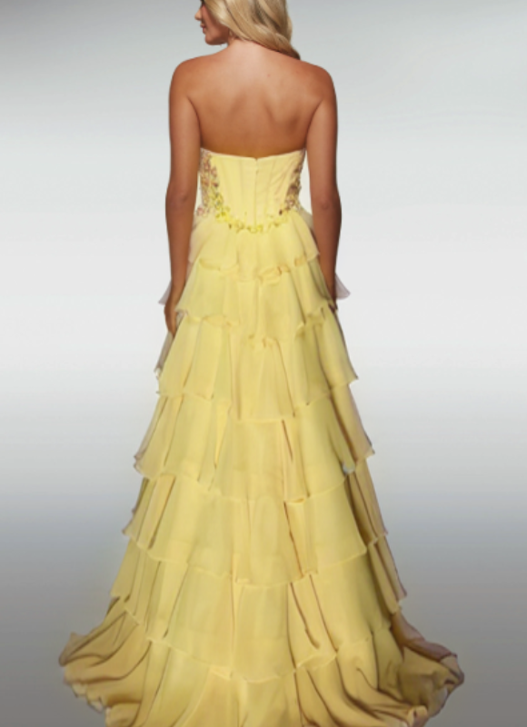 Alyce Paris Long Sweetheart Neckline A-Line Ruffle Dress With Embroidery