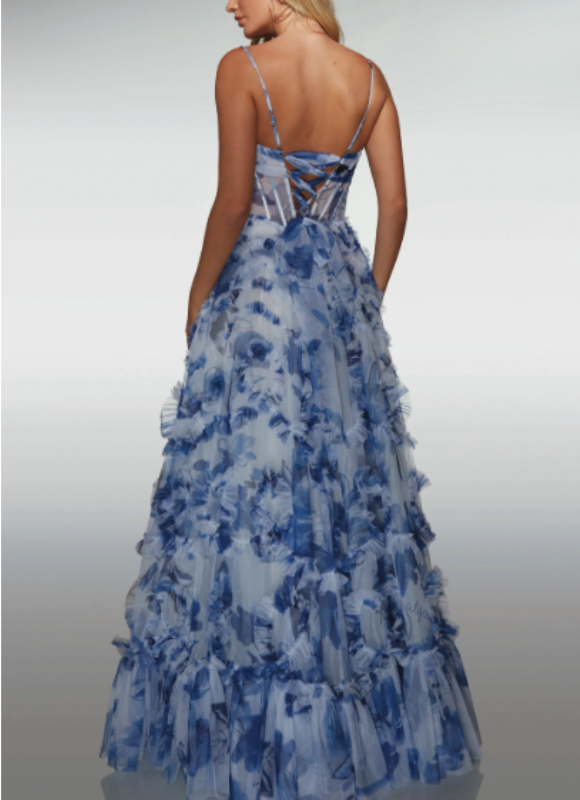 Alyce Paris Printed Corset Ruffle A-Line Dress